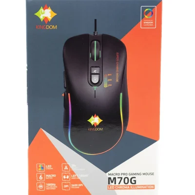 فروشگاه بلوری شاپ موسRGB سیم دار KINGDOM M70G با طراحی ارگونومیک، اتصال USB و دقت ۳۶۰۰ DPI