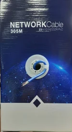 فروشگاه بلوری کابل شبکه ۳۰۵ متری Cat6 UTP تصویر ۴ (روکش PVC مقاوم): روکش آبی PVC محافظ سیم‌ها در برابر آسیب‌های فیزیکی ✅ تصویر ۵ (قرقره کابل شبکه): بسته‌بندی و قرقره کابل ۳۰۵